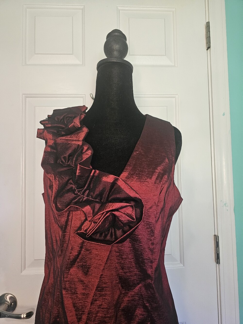 SL Fashions Red w/ Black Tulle Detail Sleeveless Party Holiday Dress Women's 14